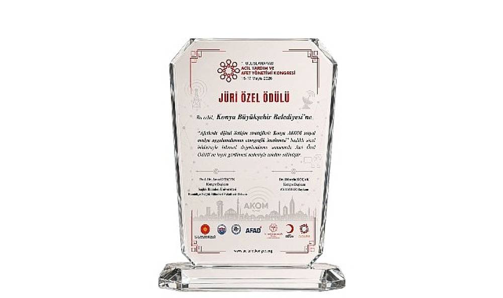 Konya AKOM'a Uluslararası Kongreden J&uuml;ri &Ouml;zel &Ouml;d&uuml;l&uuml;