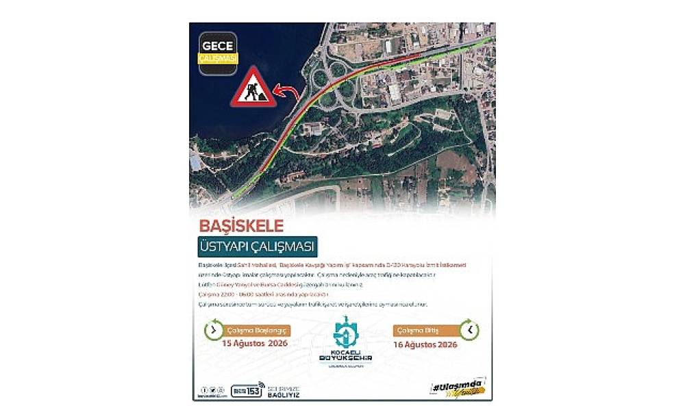 Başiskele Kavşağı'nda gece &ccedil;alışması