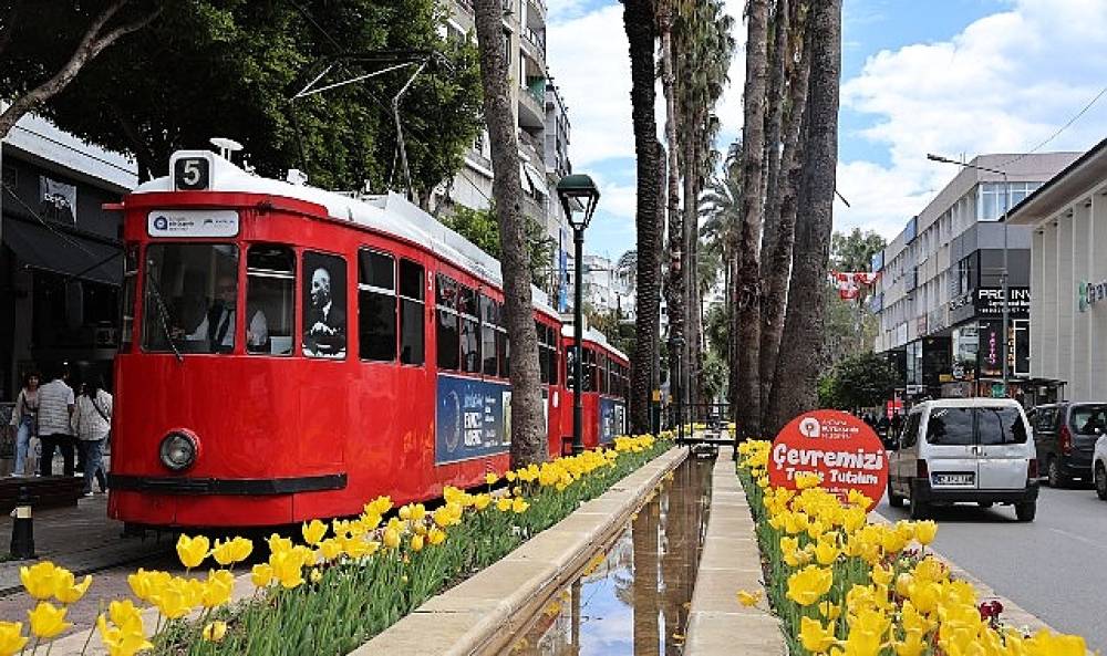  Baharın m&uuml;jdecisi laleler Antalya sokaklarını renklendirdi 